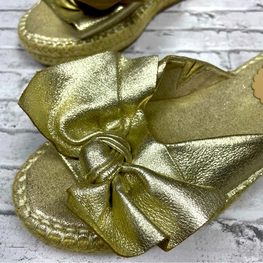 Crown & Ivy Womens Keisha Metallic Bow Espadrille Slide Sandals Sz 7 Preppy Gold - Picture 6 of 10